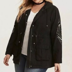 TORRID Black Embellished Anorak Hooded Jacket